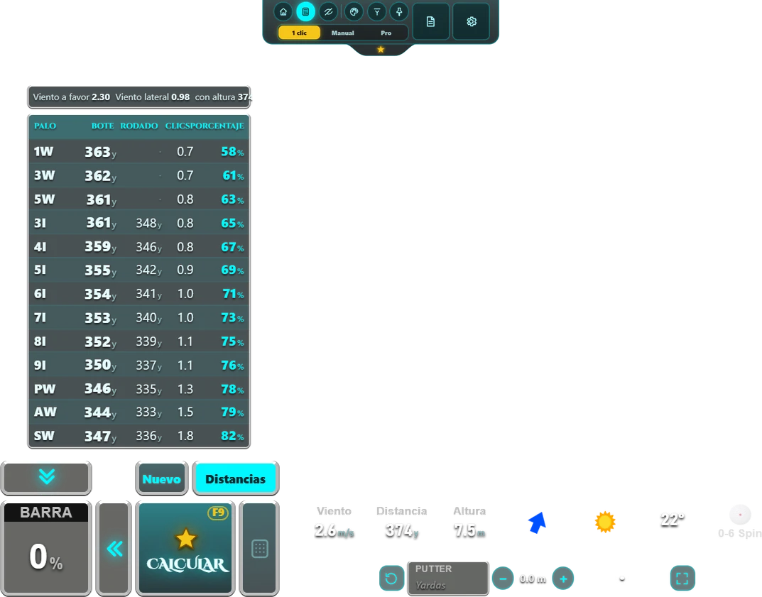 Calculadora en los temas de color del juego: GOLFSTAR